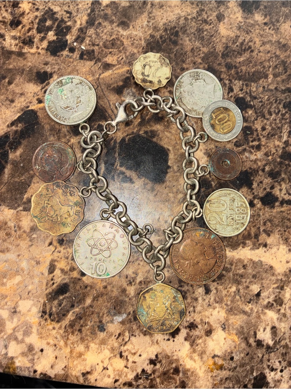 Vintage Coin Charm Bracelet in Silver and Patina